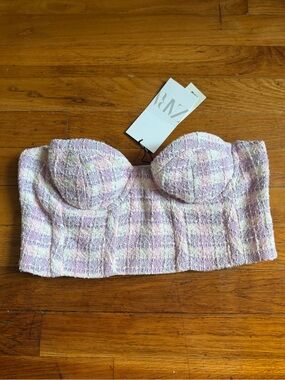 Zara Strapless Corset Top in Lavender, Pink, & Cream Plaid